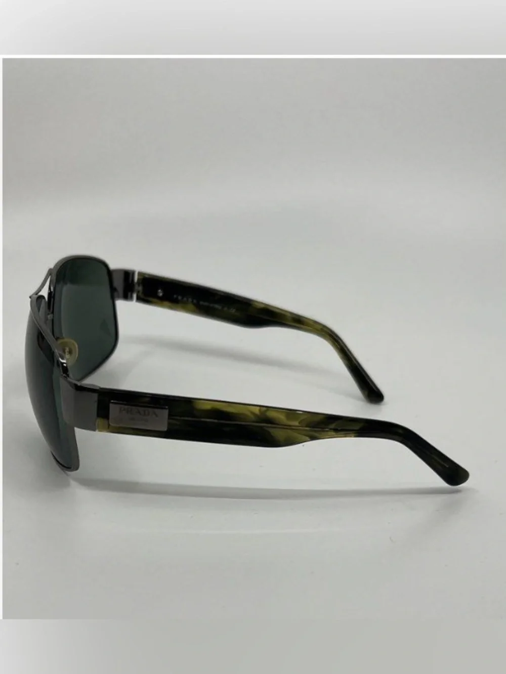 Prada Men’s Sunglasses Silver Frame with Dark Green Lenses